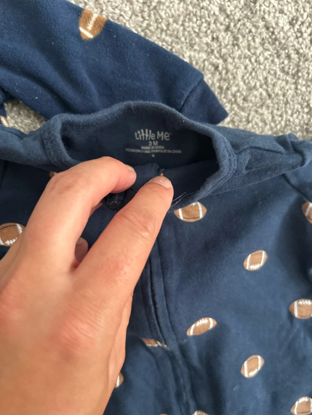 Carter's Navy Blue Football Print Baby One-Piece Pajamas with Brown Accents